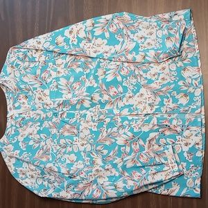 NY Collection Blue w Flowers Long Sleeve Blouse w Chest Pockets Size S